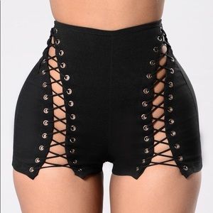 Lace Up Black Stretchy Shorts